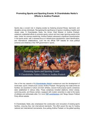 Promoting Sports and Sporting Events: N Chandrababu Naidu's Efforts in Andhra Pr
