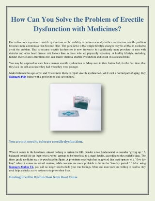 How Can You Solve the Problem of Erectile Dysfunction with Medicines?