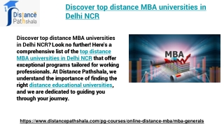 Discover top distance MBA universities in Delhi NCR