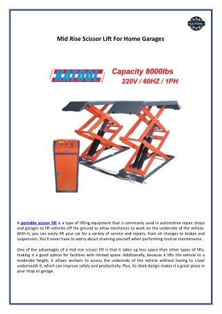 Mid Rise Scissor Lift For Home Garages