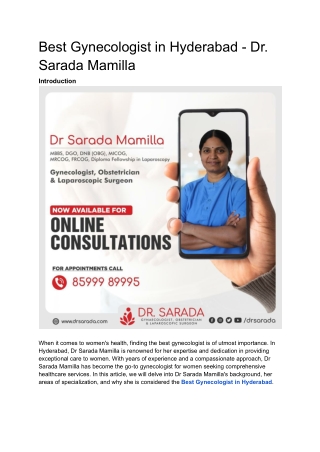 Best Gynecologist in Hyderabad - Dr sarada mamilla