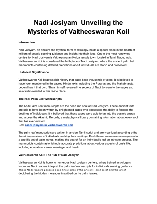 Nadi Josiyam_ Unveiling the Mysteries of Vaitheeswaran Koil