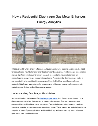 Residential Diaphragm Gas Meter and Energy Analytics