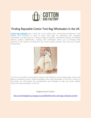 finding reputable cotton tote bag wholesalers