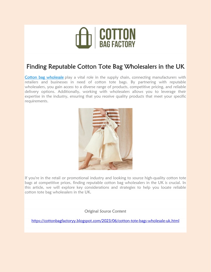 finding reputable cotton tote bag wholesalers