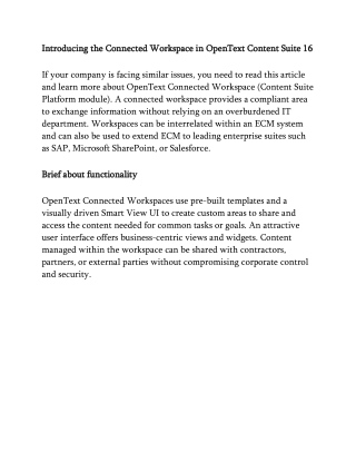 introducing the connected workspace in opentext