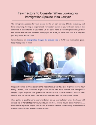 Few Factors To Consider When Looking for Immigration Spouse Visa Lawyer