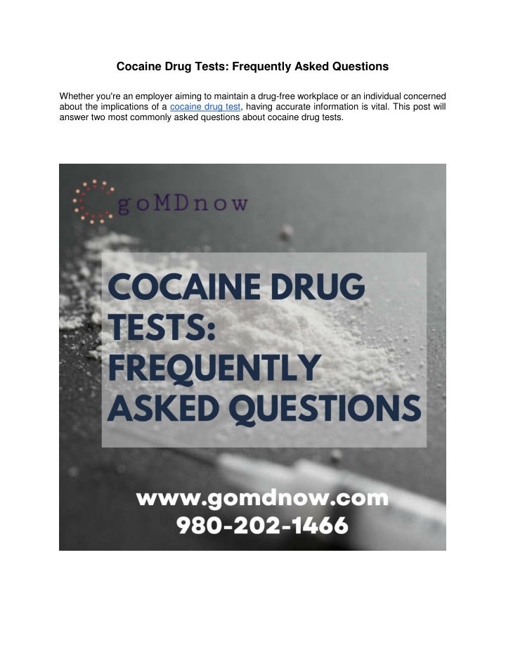 cocaine drug tests frequently asked questions