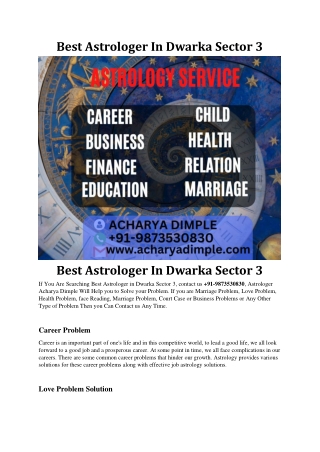Best Astrologer In Dwarka Sector 3 9873530830