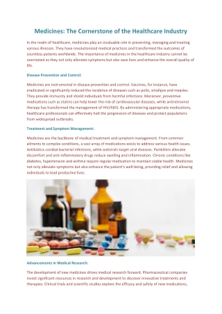 Medicines - The Cornerstone of the Healthcare Industry