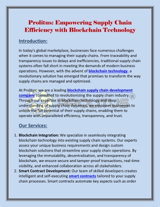 Empowering Supply Chain Efficiency with Blockchain Technology