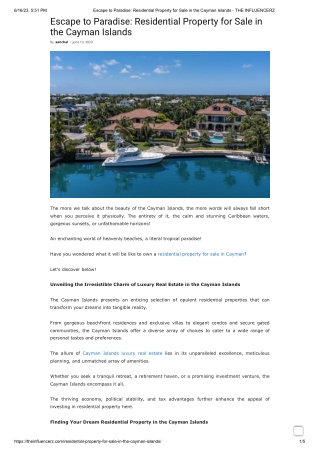 Escape to Paradise Residential Property for Sale in the Cayman Islands - BHHS Cayman Islands