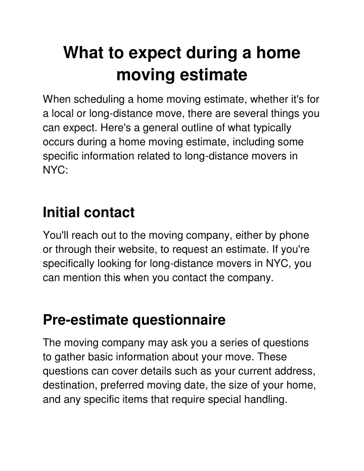 what to expect during a home moving estimate