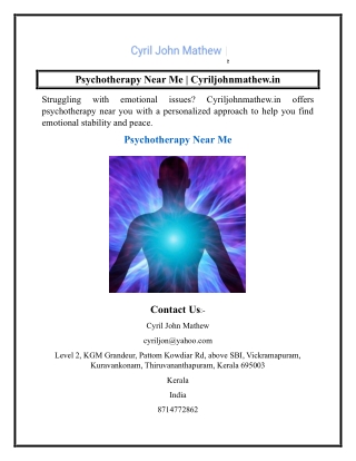 Psychotherapy Near Me  Cyriljohnmathew.in