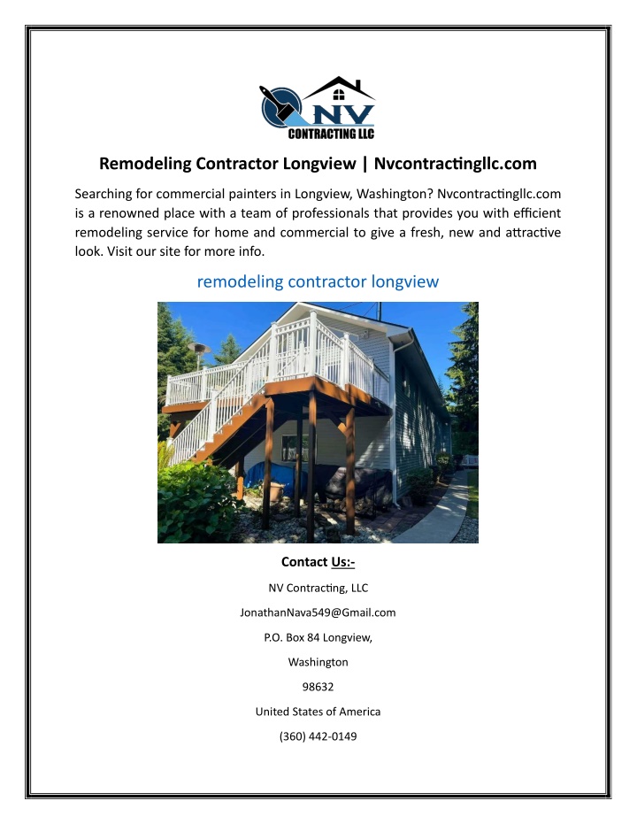 remodeling contractor longview nvcontractingllc