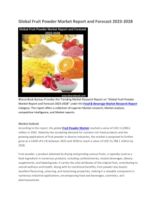 Global Fruit Powder Market Report and Forecast 2023-2028