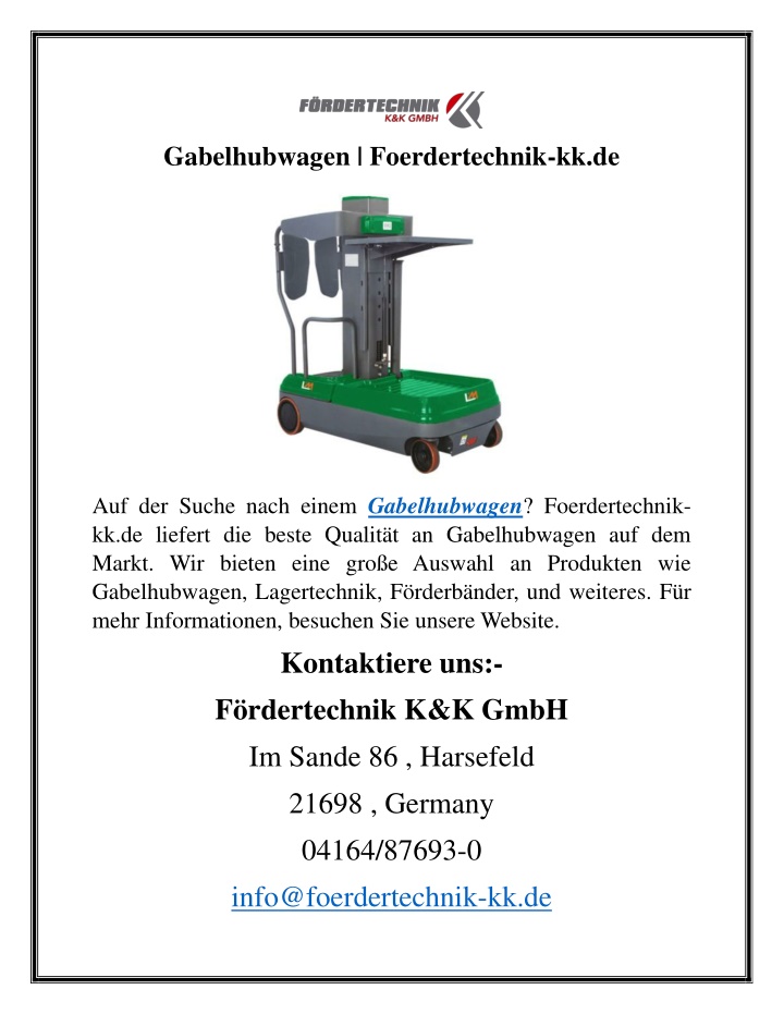 gabelhubwagen foerdertechnik kk de