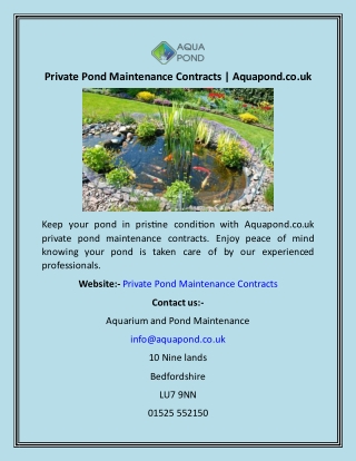 Private Pond Maintenance Contracts  Aquapond.co.uk