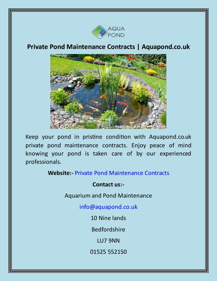 private pond maintenance contracts aquapond co uk