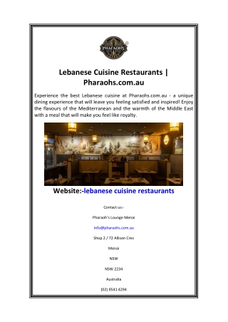 Lebanese Cuisine Restaurants  Pharaohs.com.au