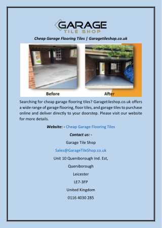 Cheap Garage Flooring Tiles  Garagetileshop.co.uk
