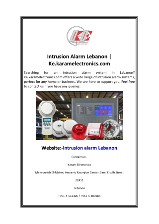 Intrusion Alarm Lebanon  Ke.karamelectronics.com