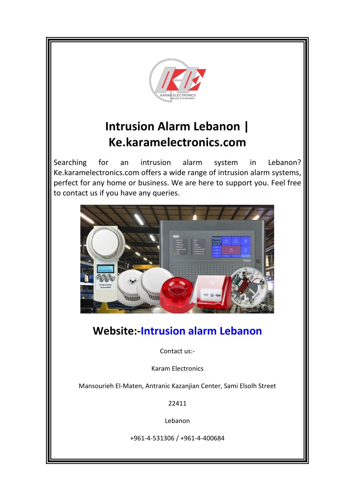 intrusion alarm lebanon ke karamelectronics com