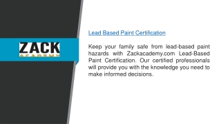 Lead Based Paint Certification  Zackacademy.com