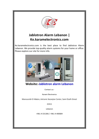 Jablotron Alarm Lebanon Ke.karamelectronics.com