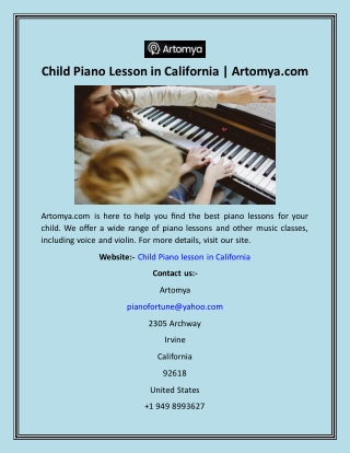 Child Piano Lesson in California  Artomya