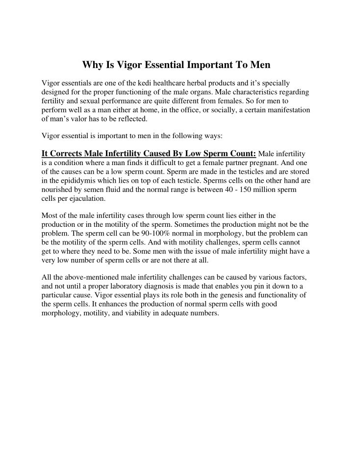 why is vigor essential important to men