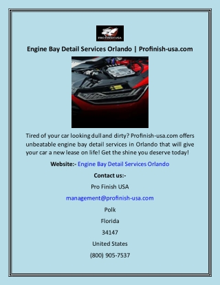 Engine Bay Detail Services Orlando  Profinish-usa