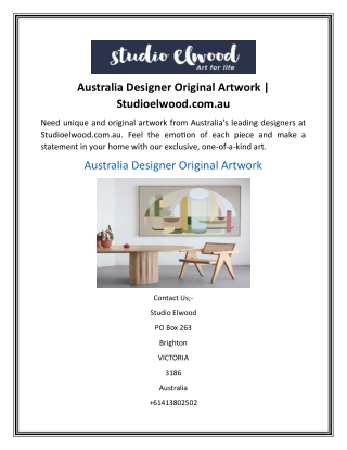 Australia Designer Original Artwork  Studioelwood.com.au