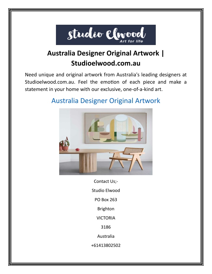 australia designer original artwork studioelwood