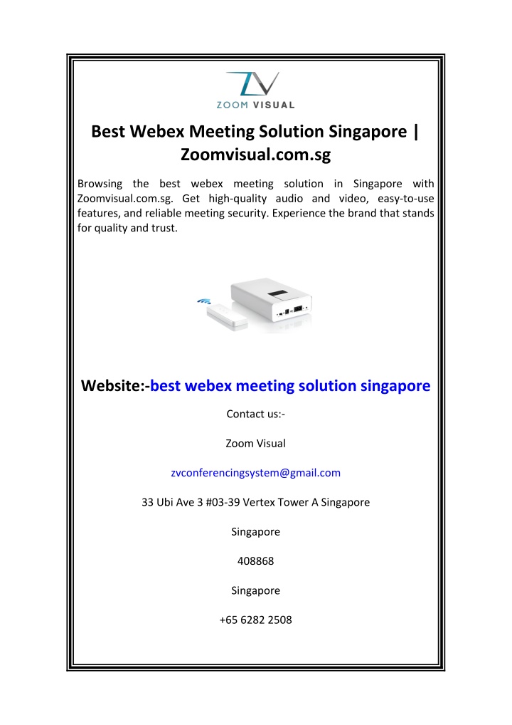 best webex meeting solution singapore zoomvisual