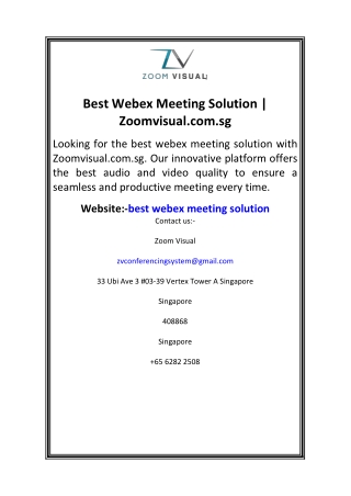 Best Webex Meeting Solution  Zoomvisual.com.sg
