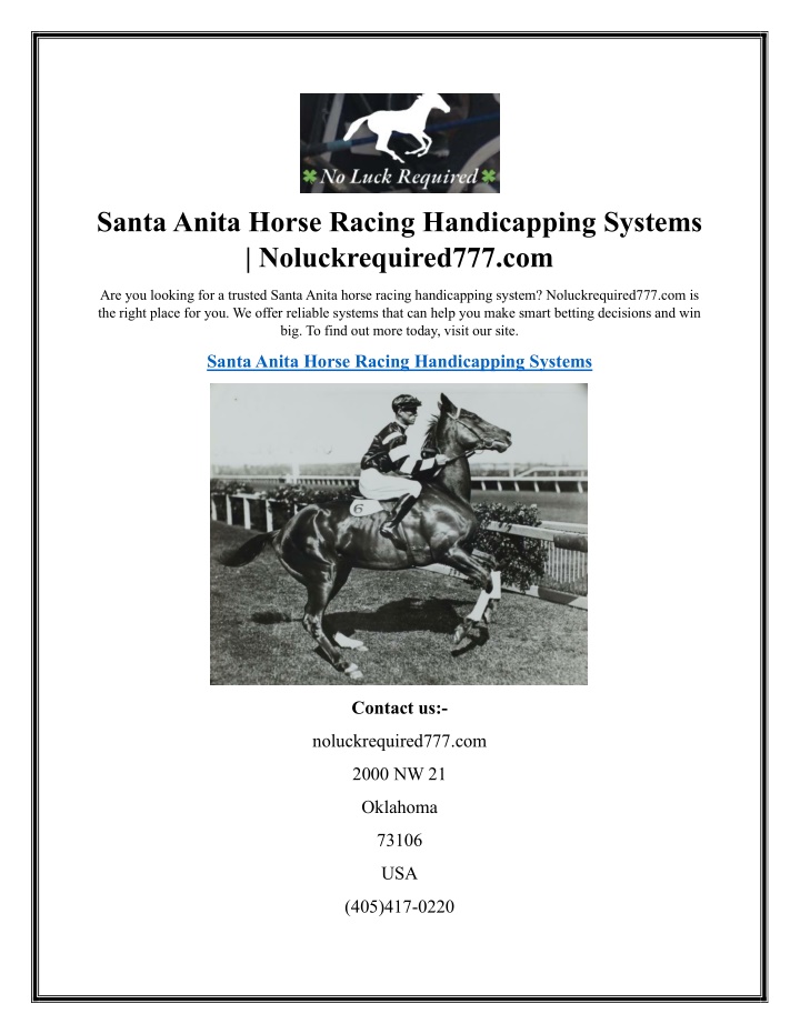 santa anita horse racing handicapping systems