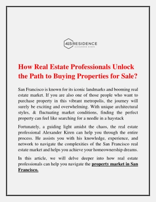 How Real Estate Professionals Unlock the Path to Buying Properties for Sale