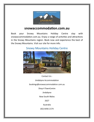 Snowy Mountains Holiday Centre  snowaccommodation.com.au