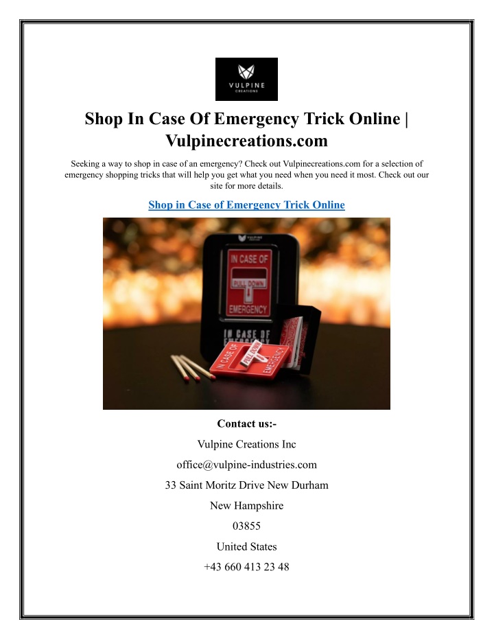 shop in case of emergency trick online