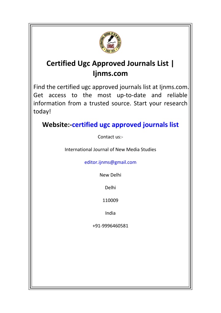 certified ugc approved journals list ijnms com