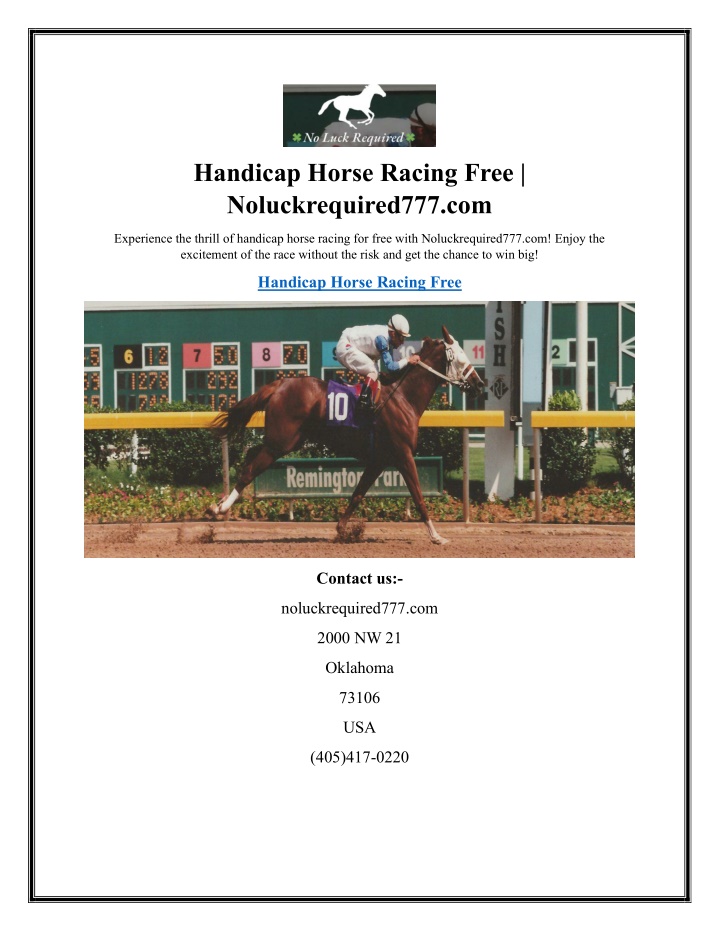 handicap horse racing free noluckrequired777 com