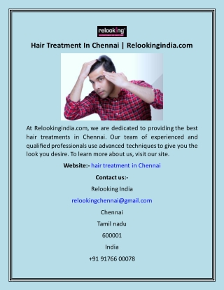 Hair Treatment In Chennai  Relookingindia