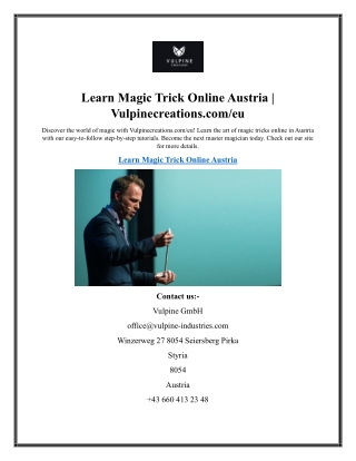 Learn Magic Trick Online Austria  Vulpinecreations.com eu