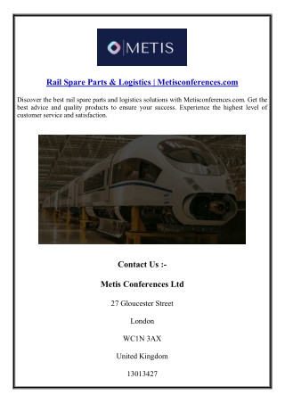 Rail Spare Parts & Logistics  Metisconferences.com