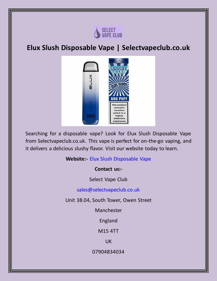 elux slush disposable vape selectvapeclub co uk