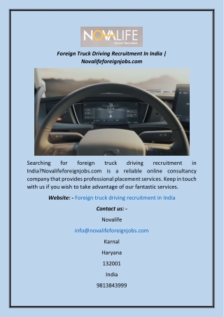 Foreign Truck Driving Recruitment In India  Novalifeforeignjobs.com