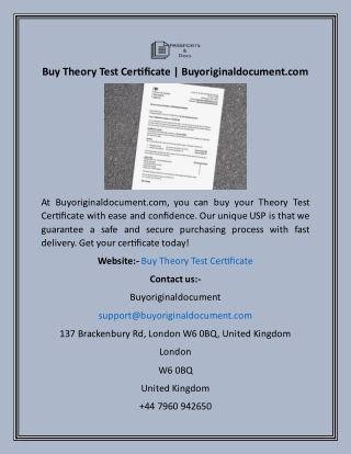 Buy Theory Test Certificate  Buyoriginaldocument