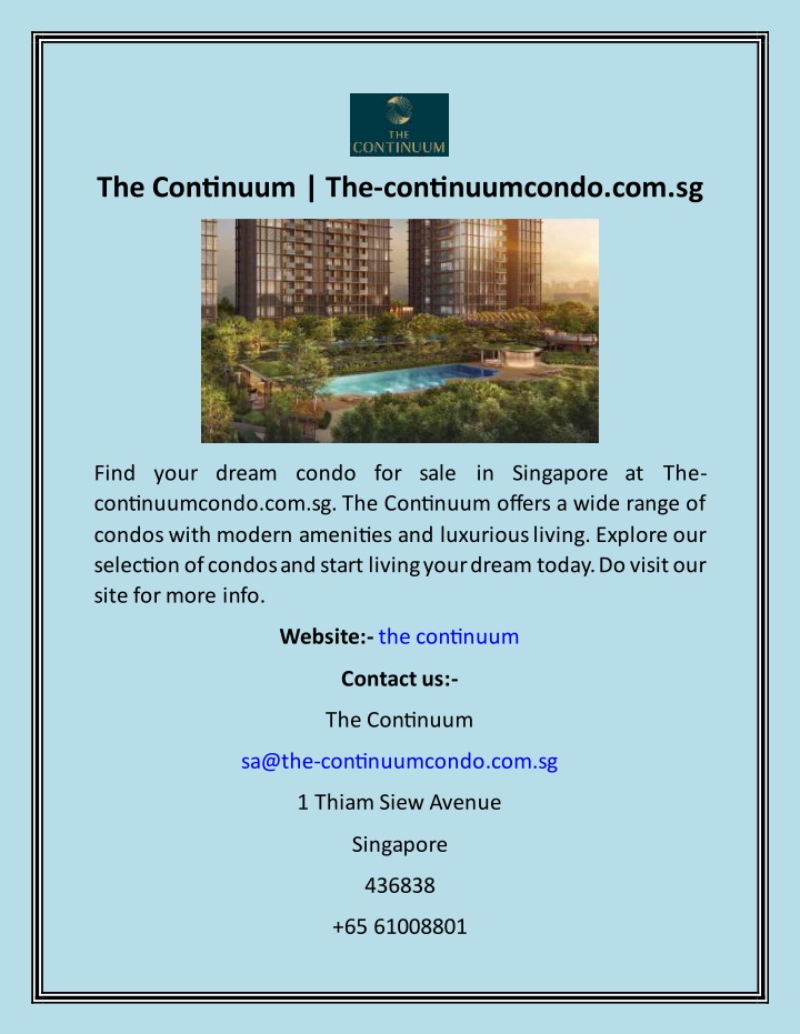 the continuum the continuumcondo com sg