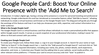 google people card boost your online presence with the add me to search